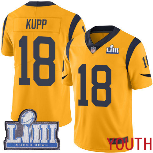 Los Angeles Rams Limited Gold Youth Cooper Kupp Jersey NFL Football 18 Super Bowl LIII Bound Rush Vapor Untouchable